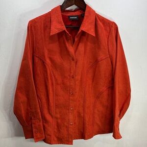 Avenue Terracotta Red Faux Suede Button Down Long Sleeve Shirt Size 18/20